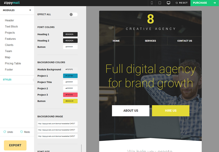 creative agency predesigned email template with free builder access