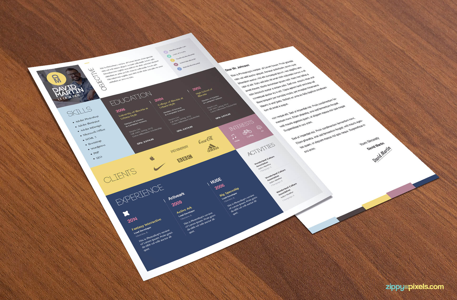 Simple & Colorful Resume Template with Cover Letter