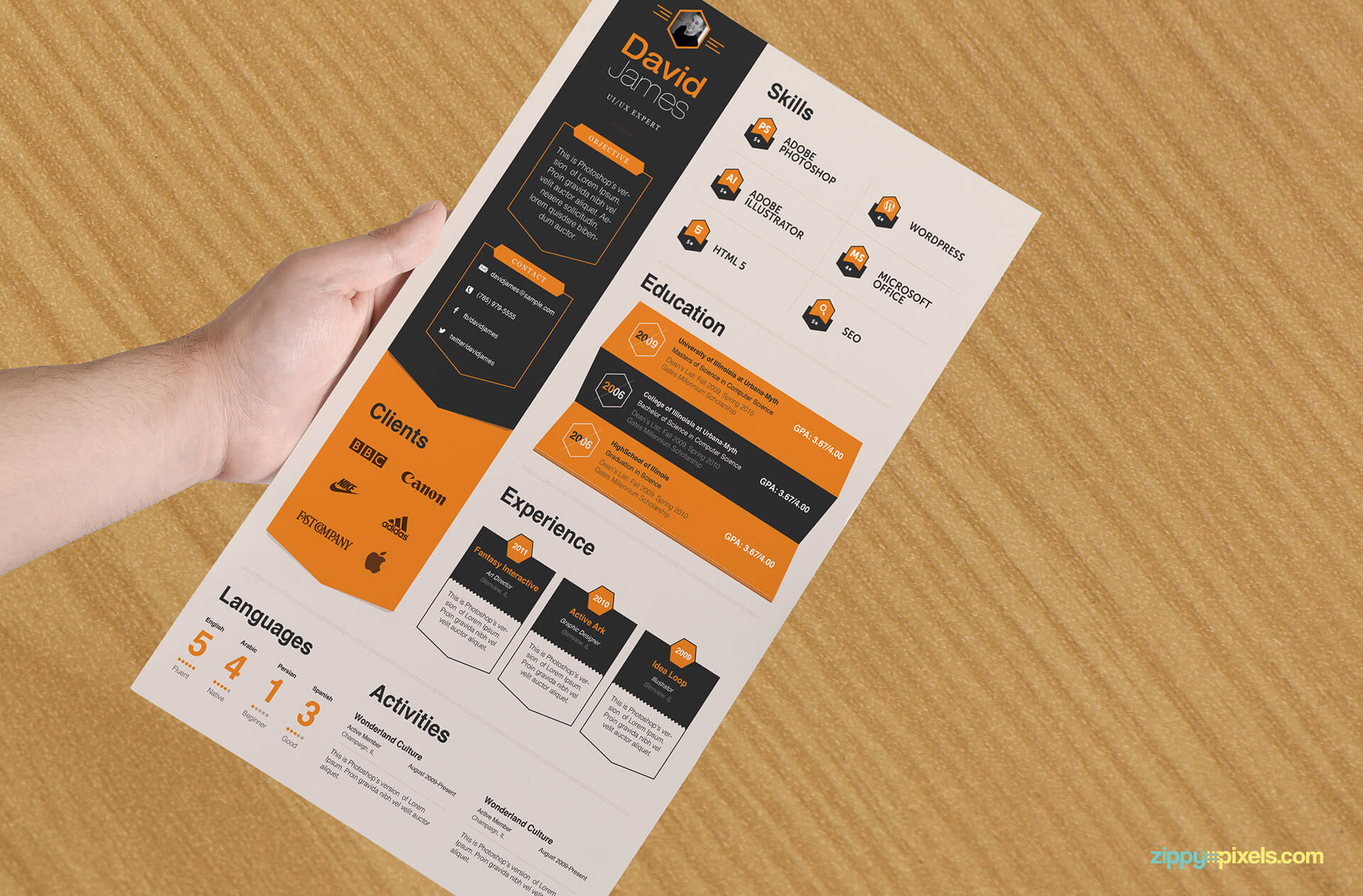 Professional Business Resume Template with Black and Orange Colors