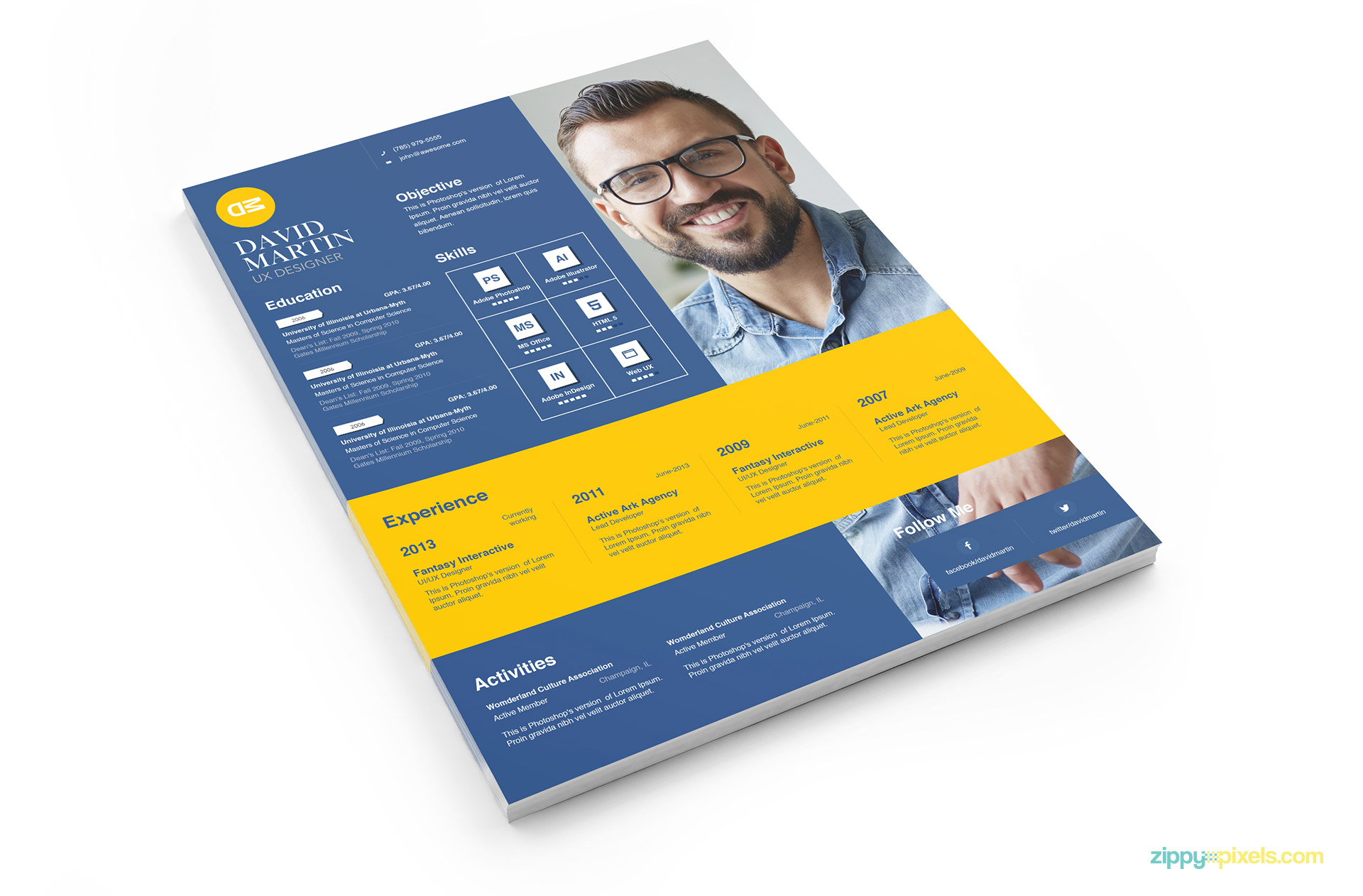 Creative Business Resume Template - Blue Version