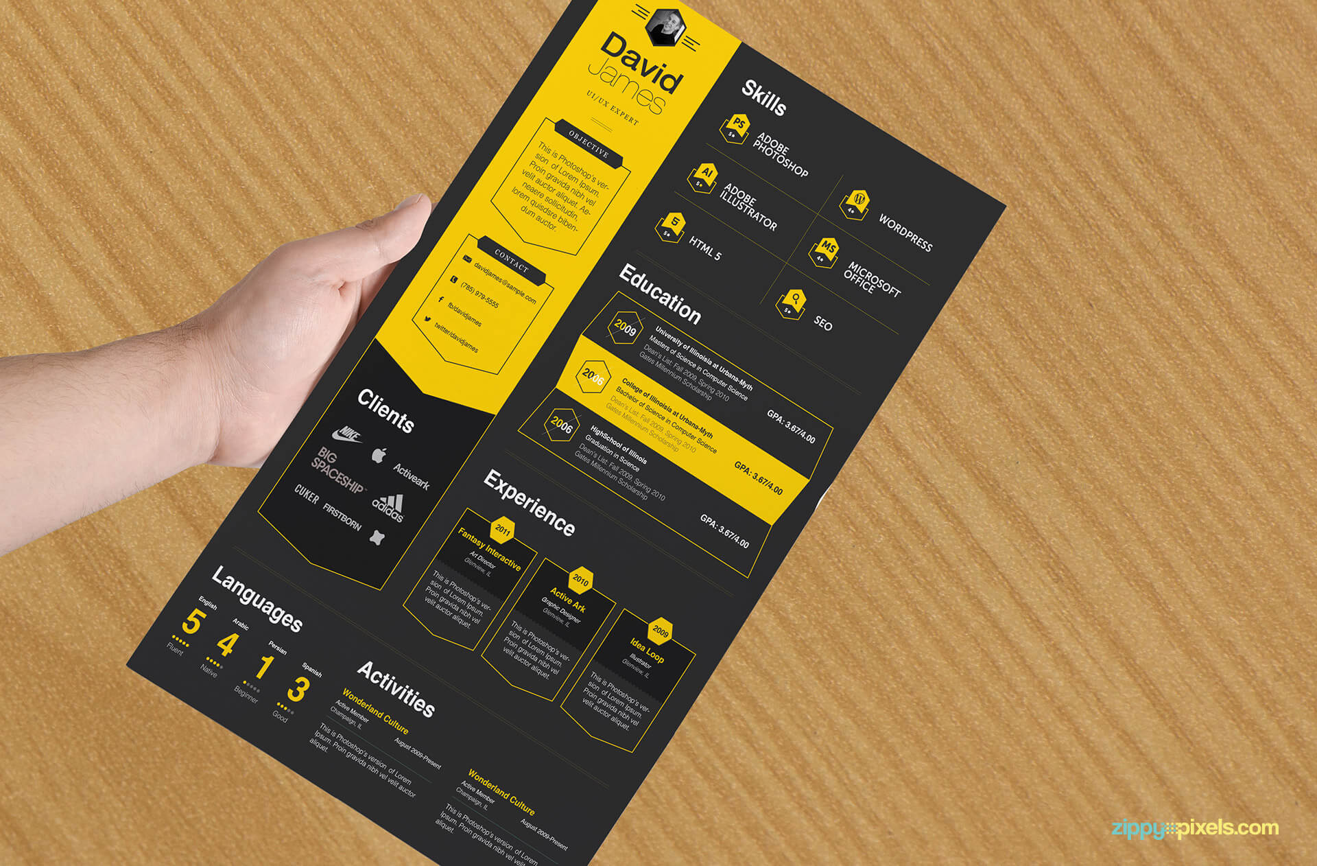 Business Professional Resume Template, Black and Yellow color version