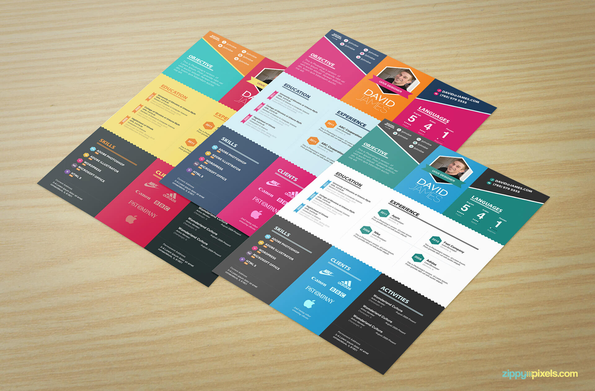 Set of 3 Colorful Creative Resume Templates