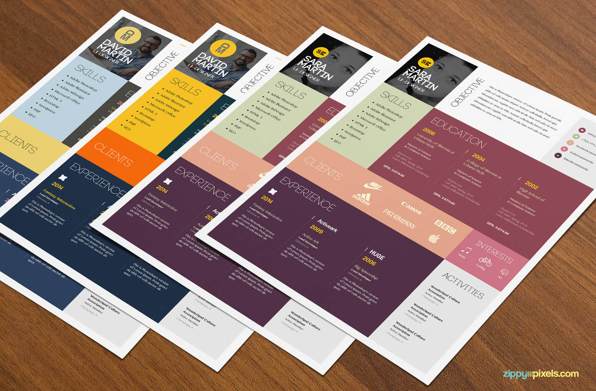 4 Simple and Colorful Resume Templates Pack