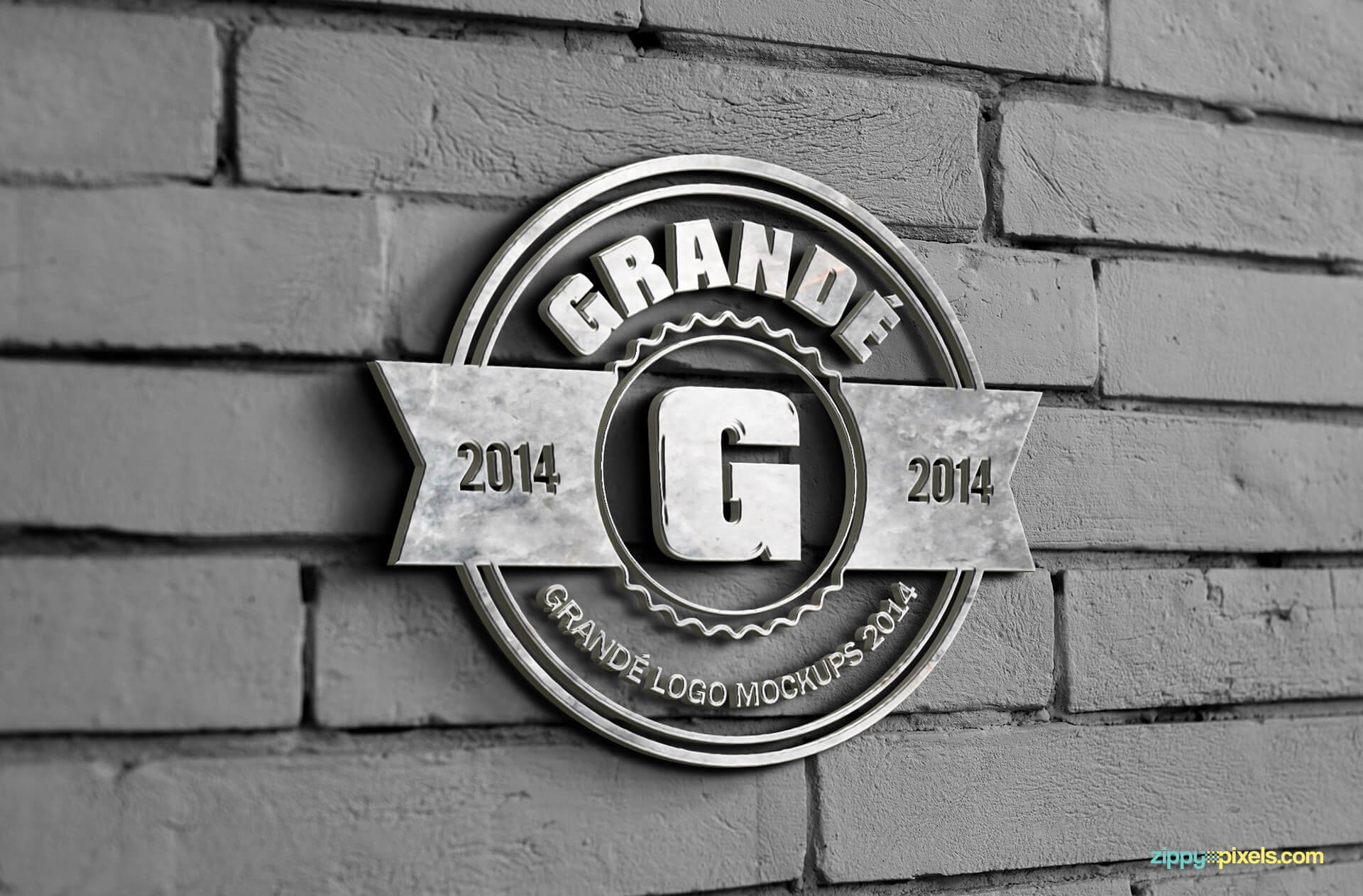 Logo Mockup of Marble Wall Sign on Bricked Wall