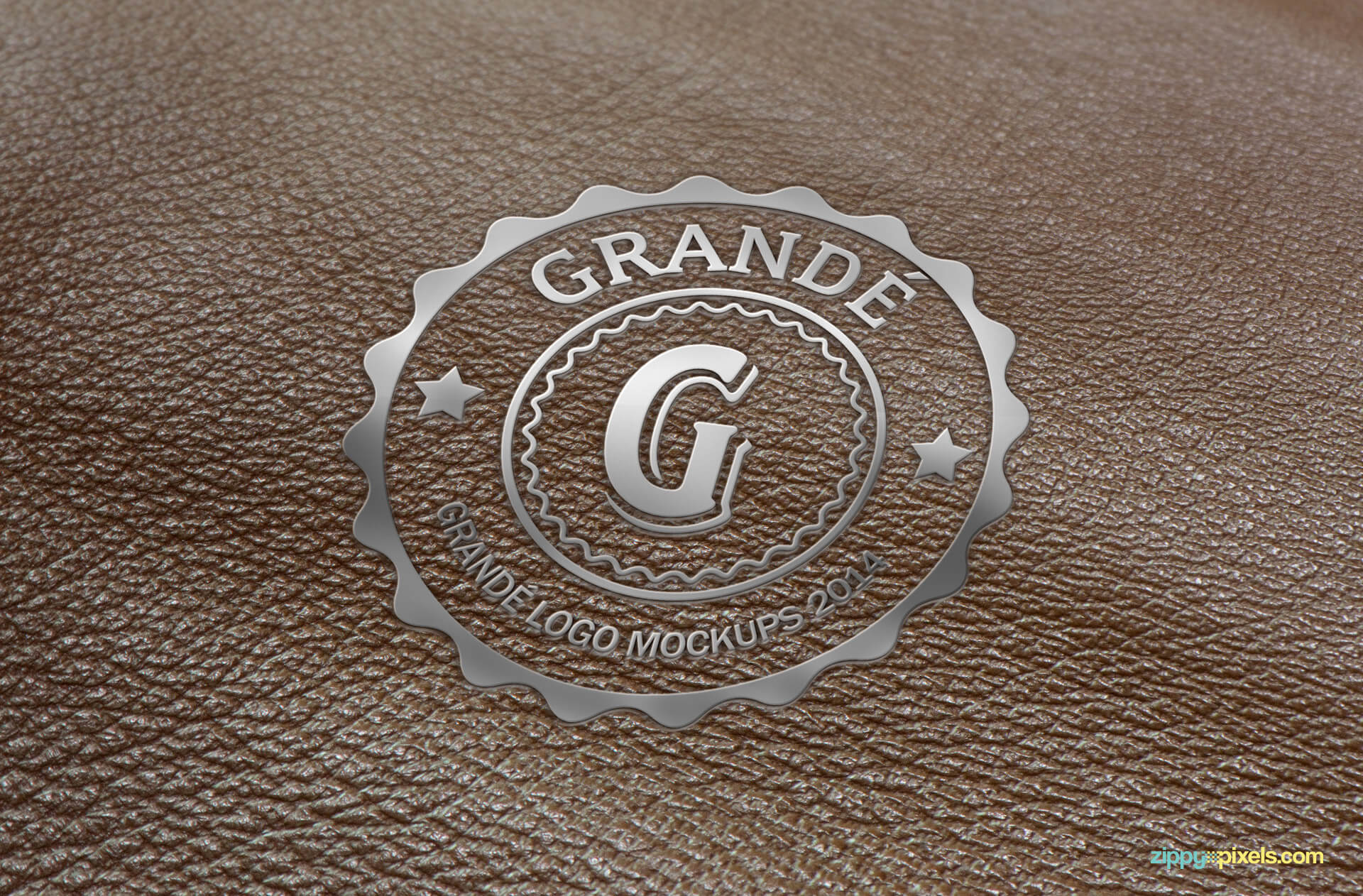 Logo Mockup - Sliver Embossed Logo on Textured Leather