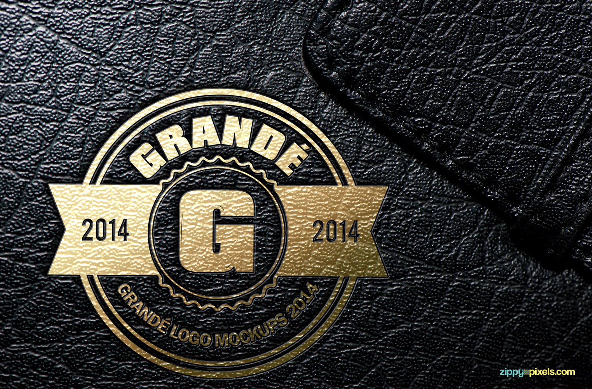 Logo Mockup - Golden UV Spot Stamped Leather