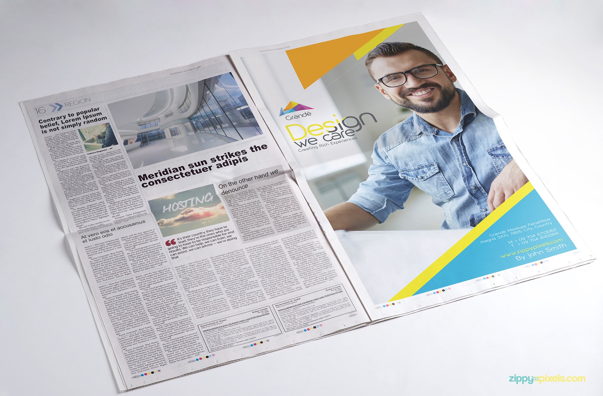 newspaper advertisement PSD mockup with 4 Ads