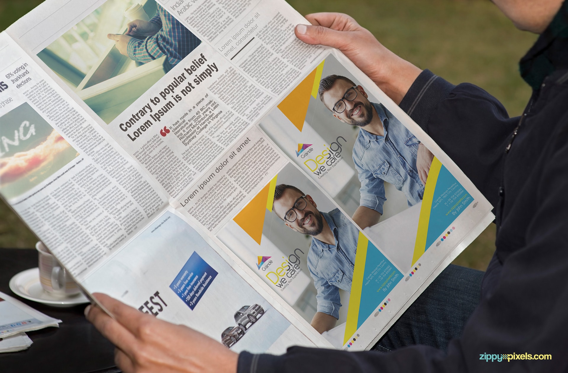 Newspaper mockup for horizontal half page Ad