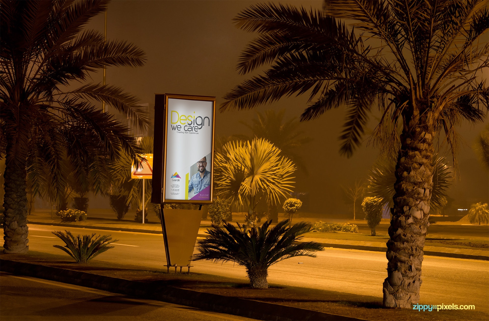 Poster Mockup of Roadside Poster at Night