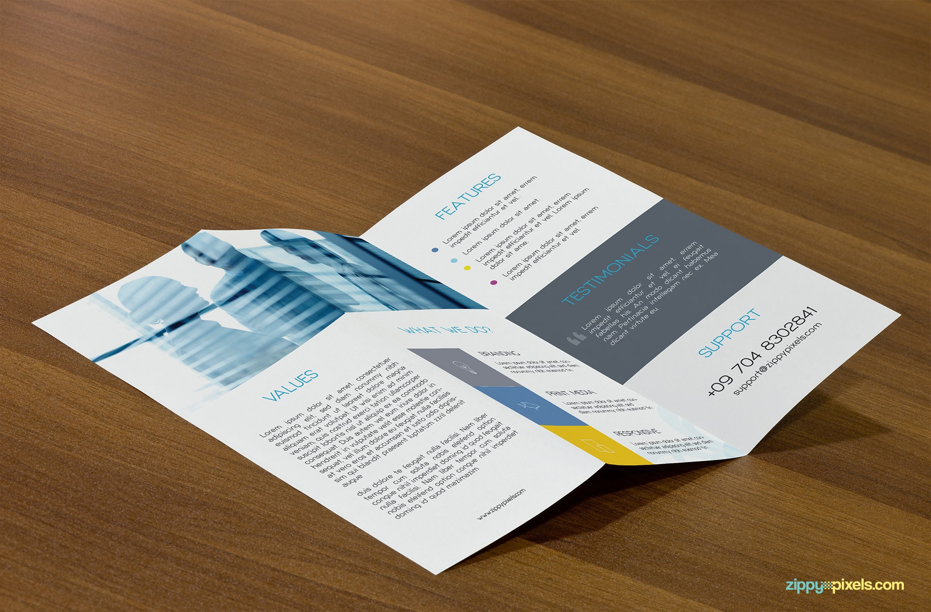 Tri fold Flyer Mockup on Table