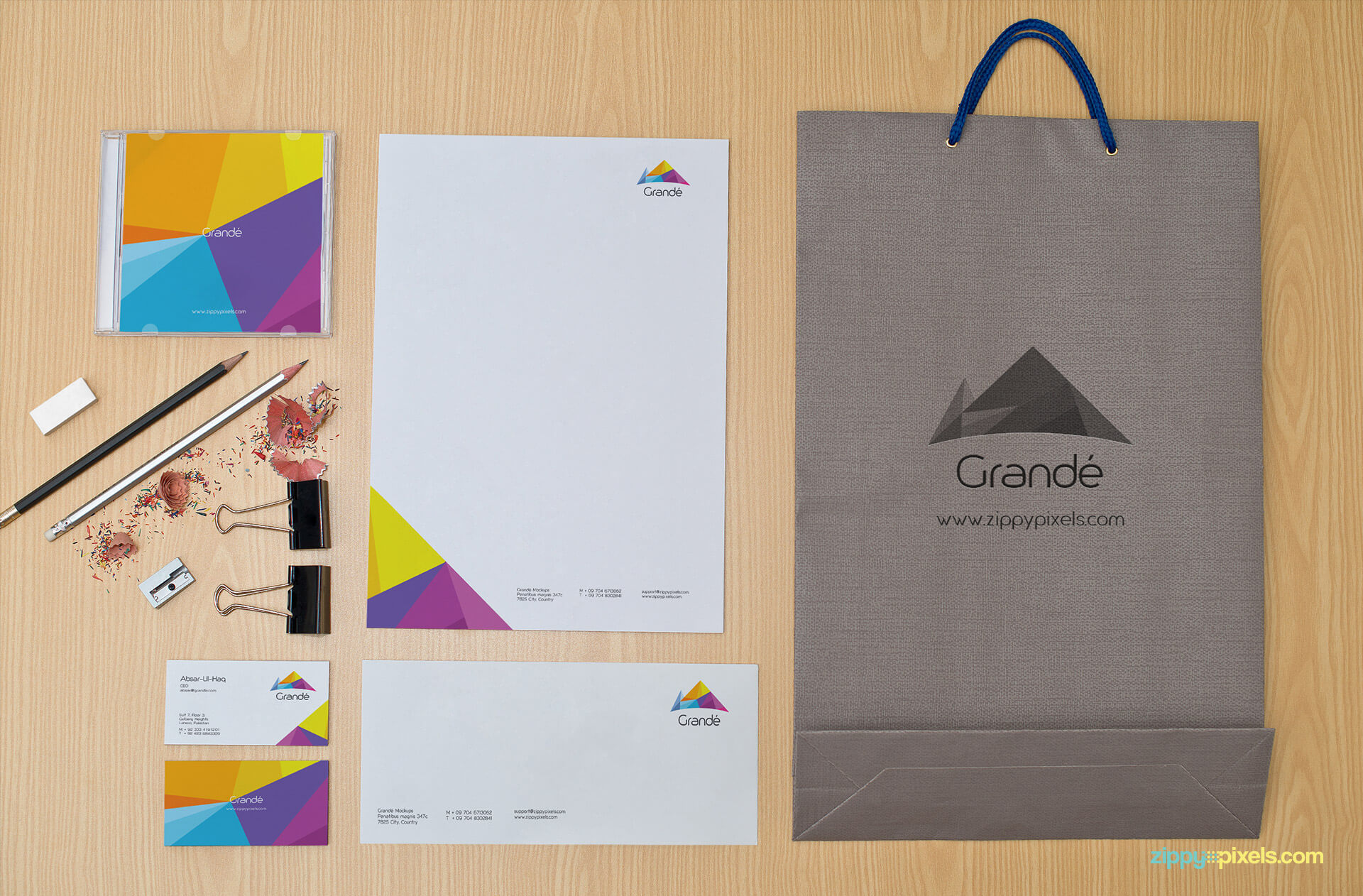 Stationery Mockup of Letterhead, Bag, Business Cards and Envelope