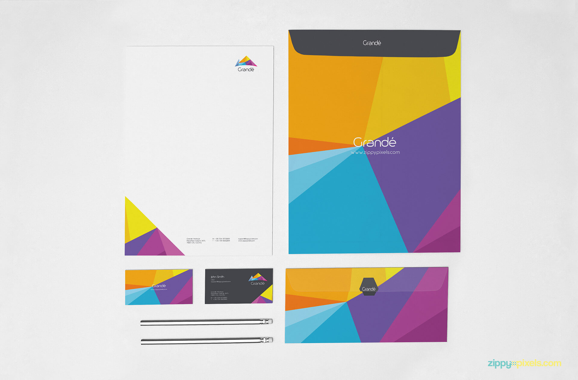 Stationery Mockup of A4 Letterhead, A4 Envelope, Letter Envelope and Business Cards