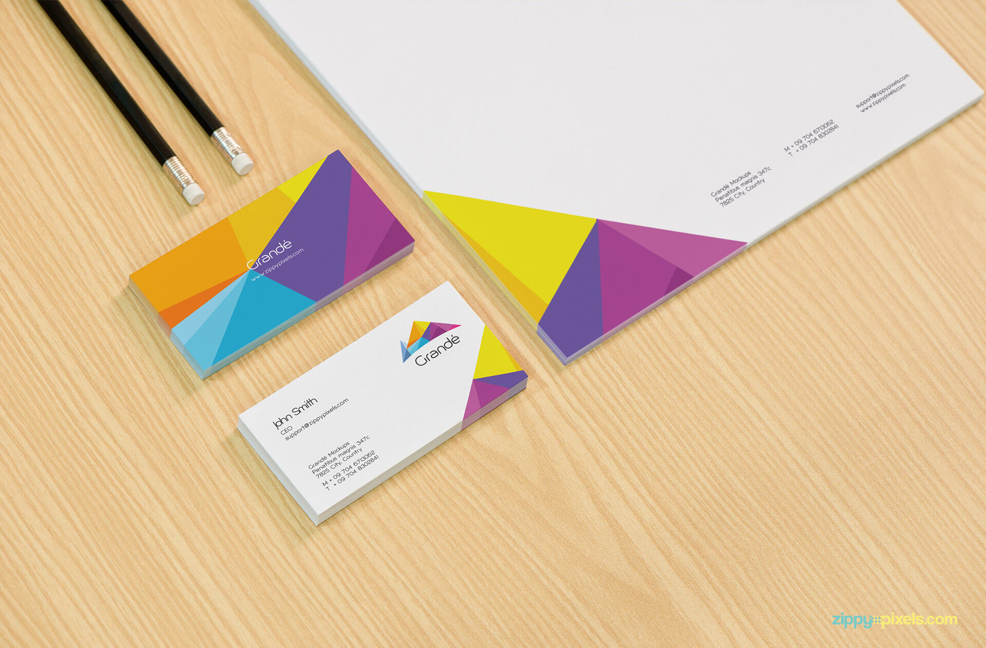 Stationery Branding Mockup of Business Cards & Letterhead