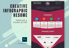 Creative Infographic Resume Template & Cover Letter – 4 Color Schemes