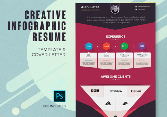 Creative Infographic Resume Template & Cover Letter – 4 Color Schemes