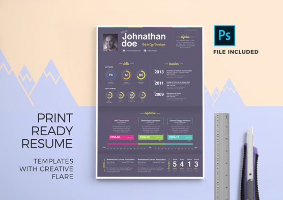 Print Ready Resume Templates with Creative Flare – 3 Color Variations + 2 Formats (PSD & DOCX)