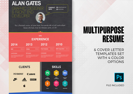 4 Multipurpose Resume and Cover Letter Templates Set