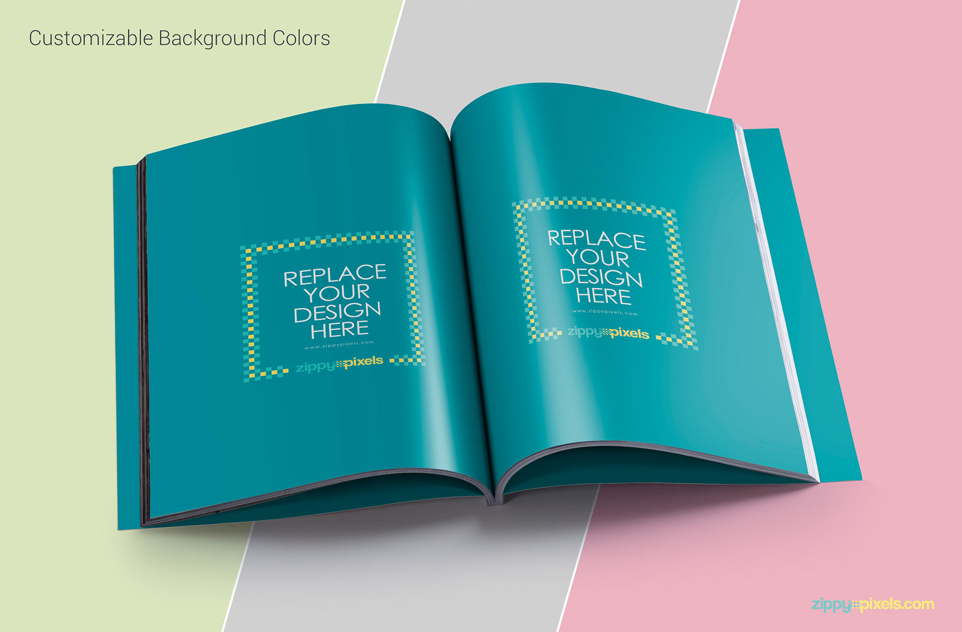 Layered PSD Mockup of Magazine designs - Customizable background