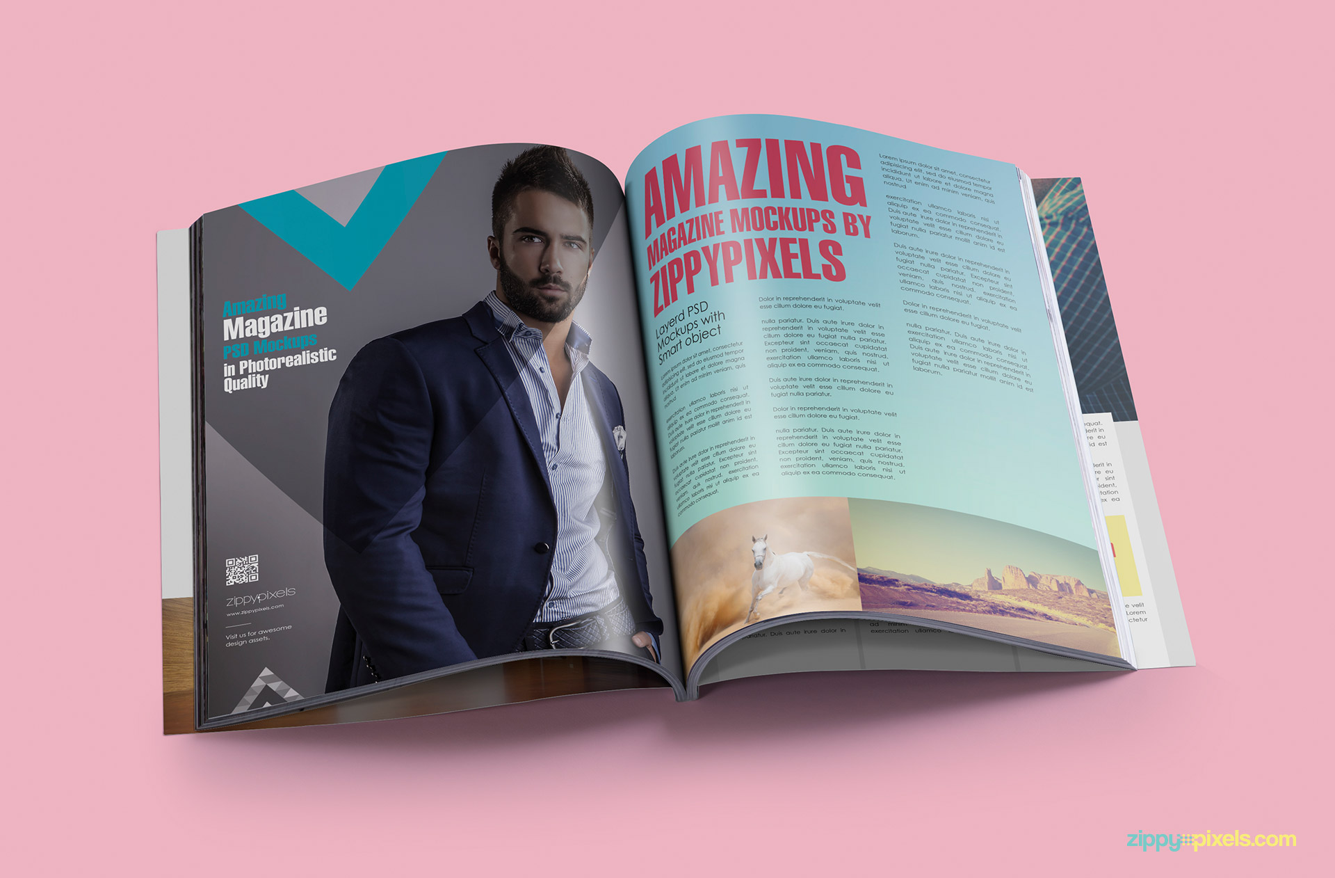 Photorealistic opened magazine mockup