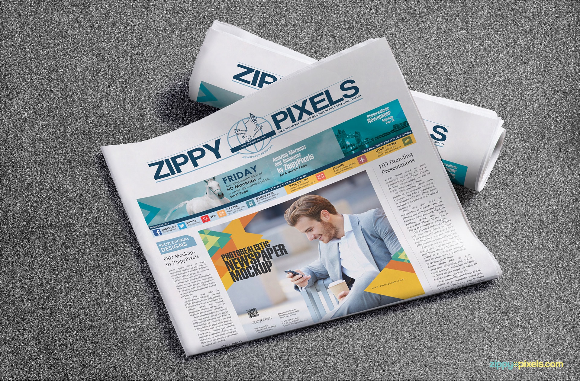 Showcase your newspaper or advertisement design with Half-folded broadsheet newspaper lying on newspaper roll