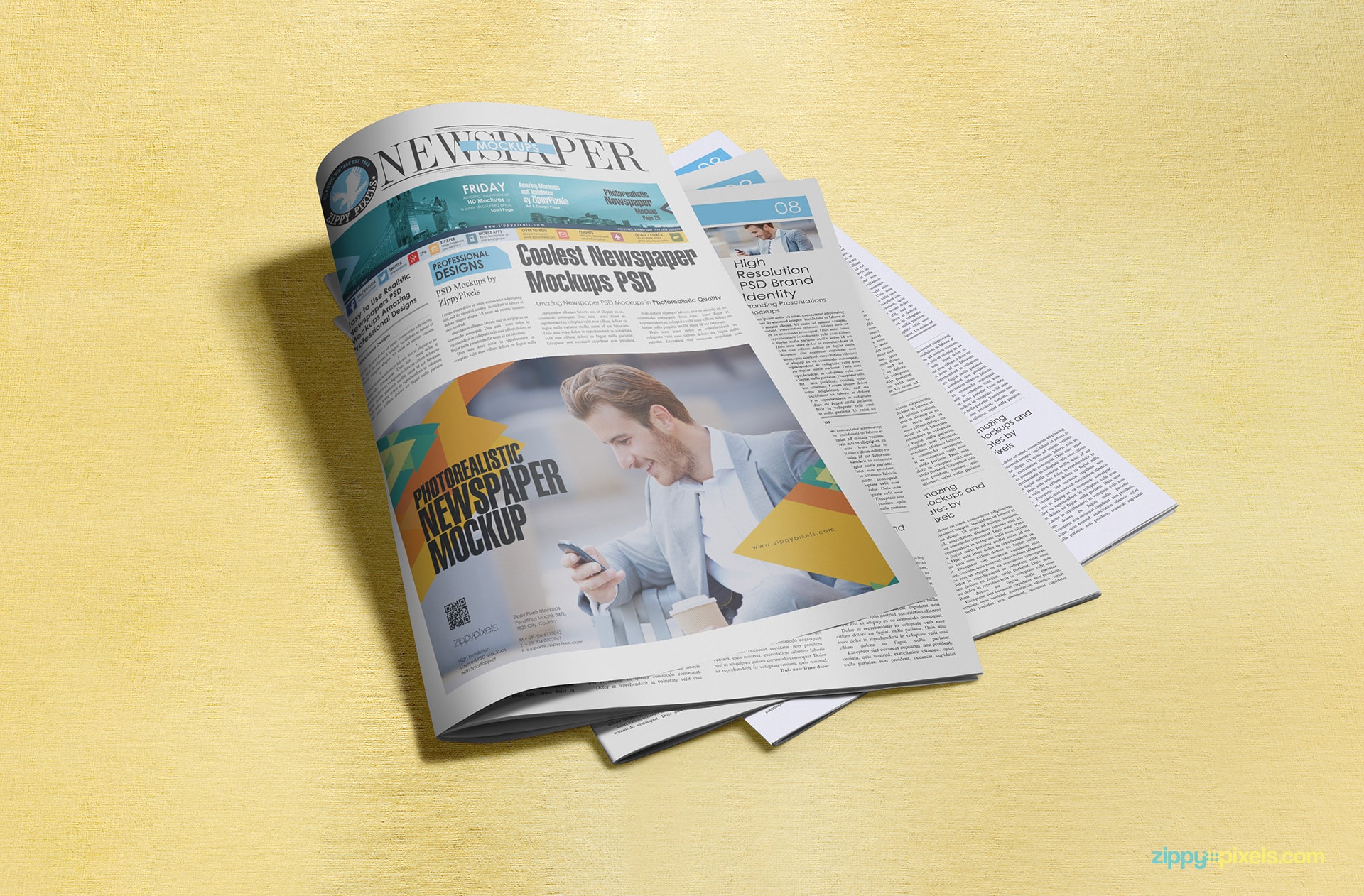 Half page newspaper advertisement displaying on newspaper PSD mockup