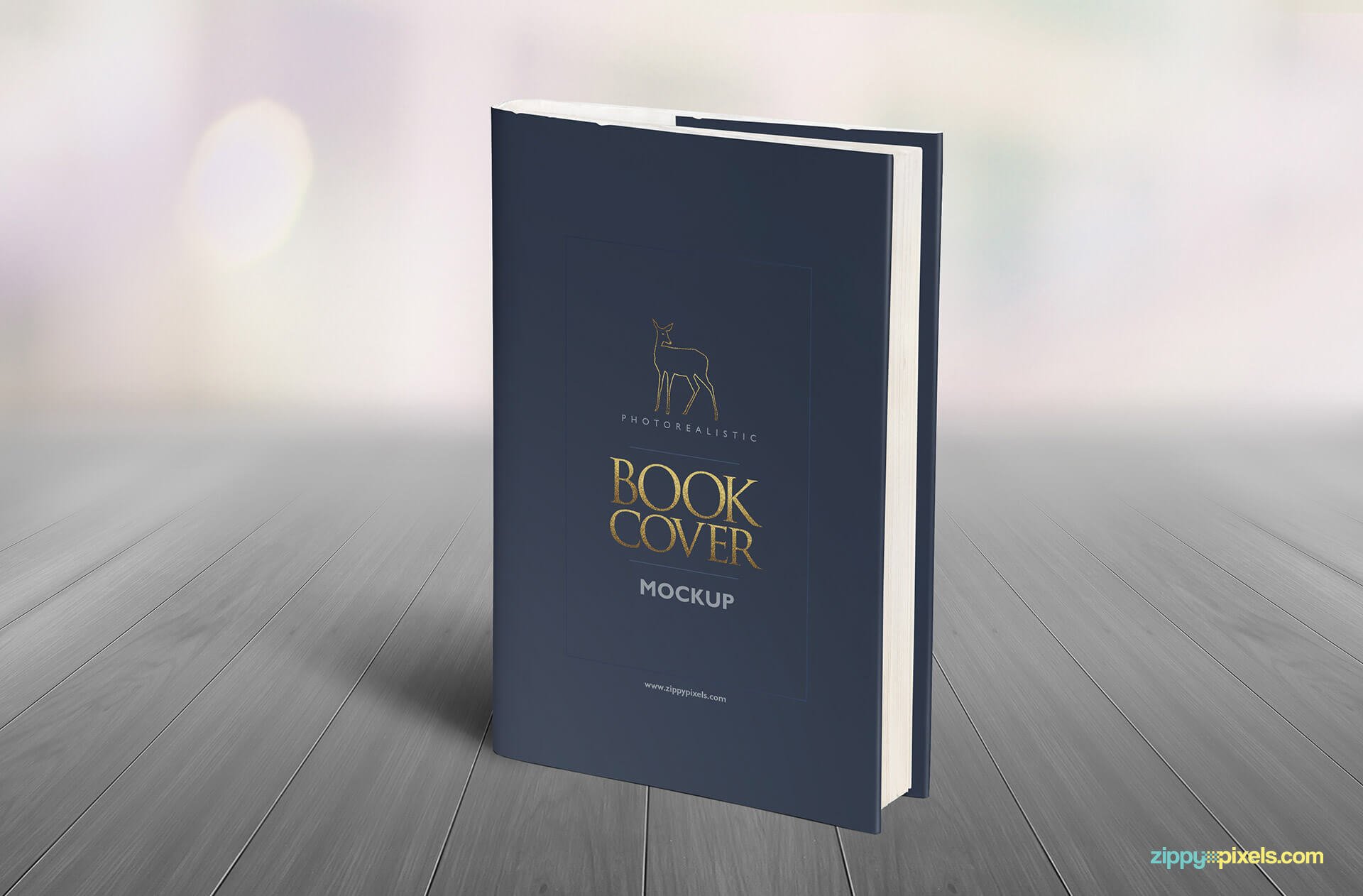 Vertical standing hardcover book mockup showing front cover design