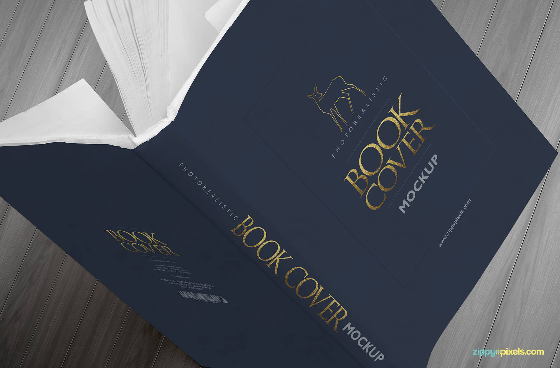 Realistic book mockup showing a book cover design in a ductch angle view