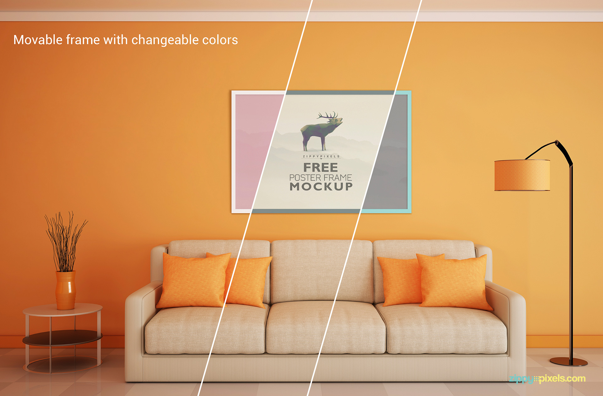 Free Poster Mockup with Customizable Frame, Background, Shadows