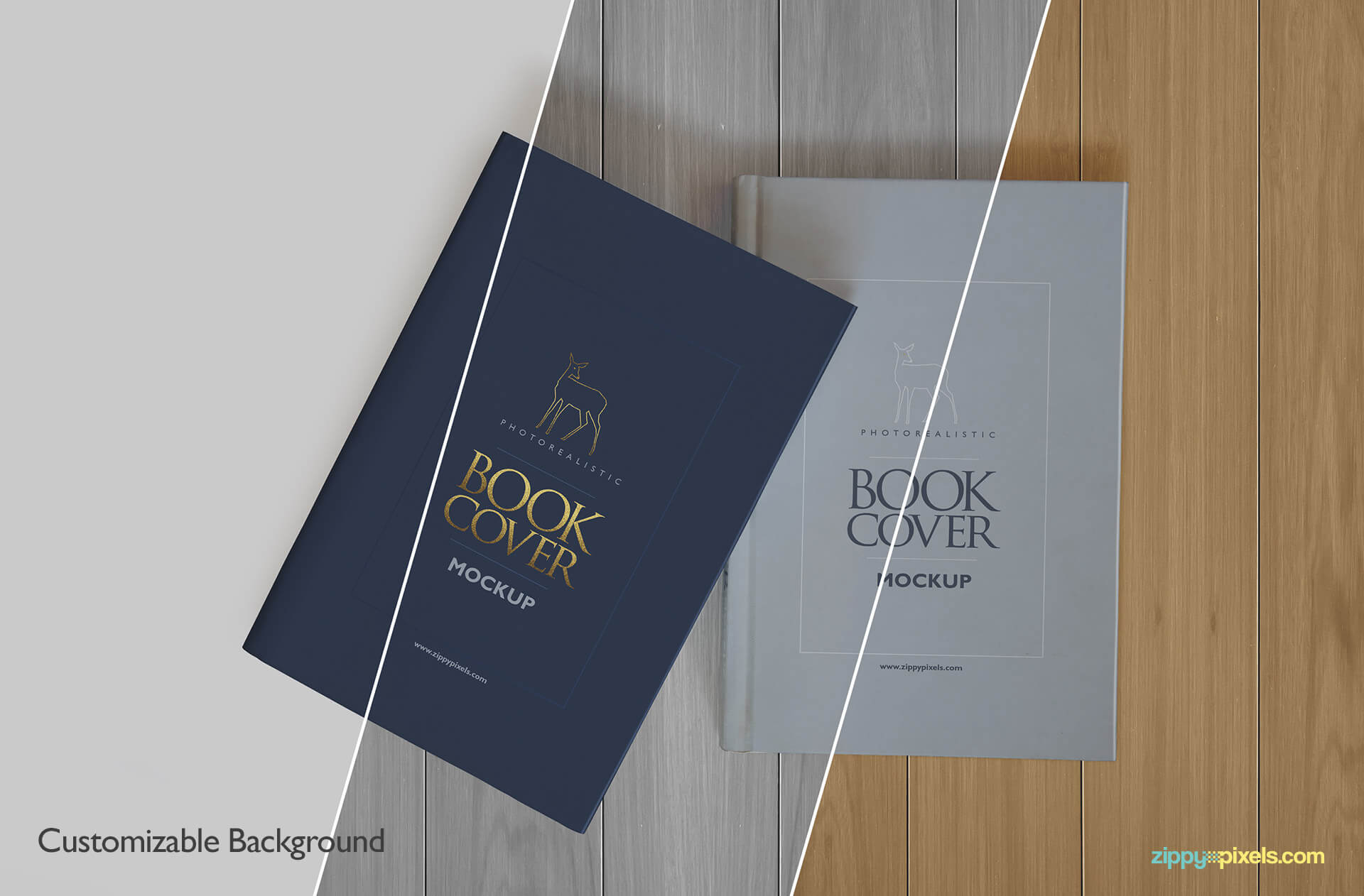 PSD hardcover book mockup wiht customizable background