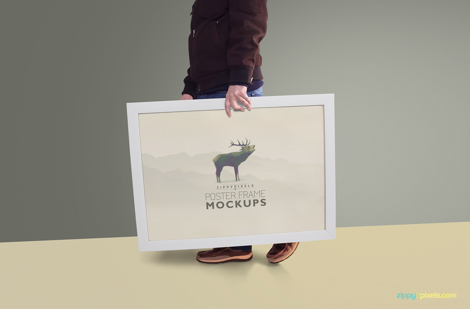 Poster frame mockup - person carrying picture frame