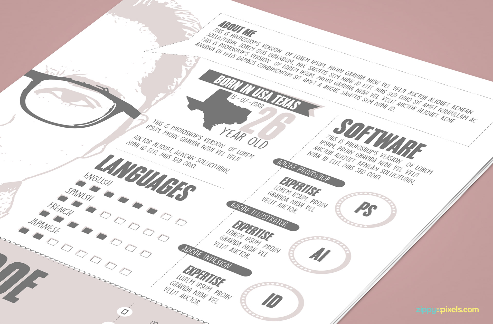 Designer Resume PSD Template in Gray Color