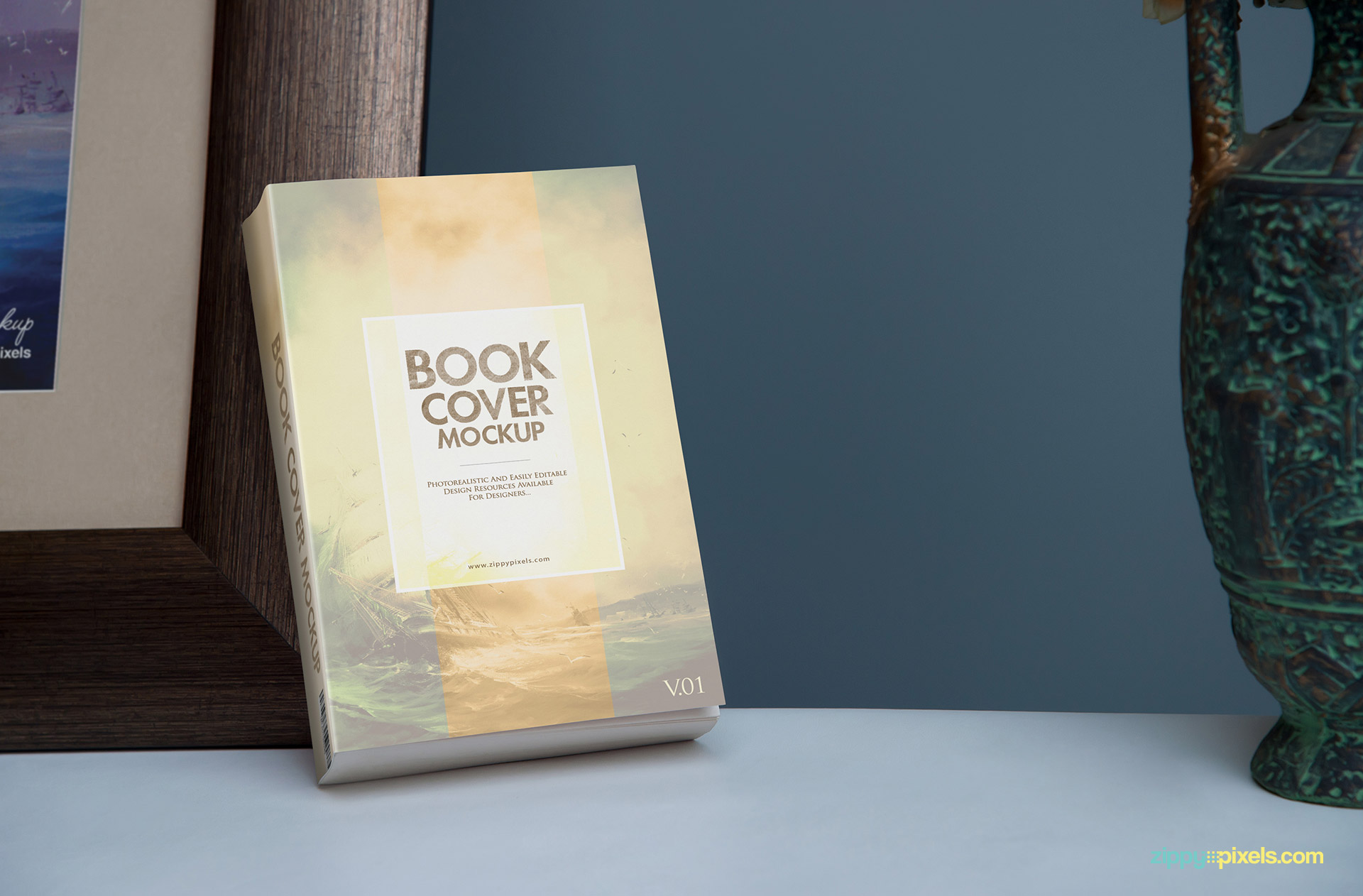 Softcover ebook mockup - Standing book in closeup shot