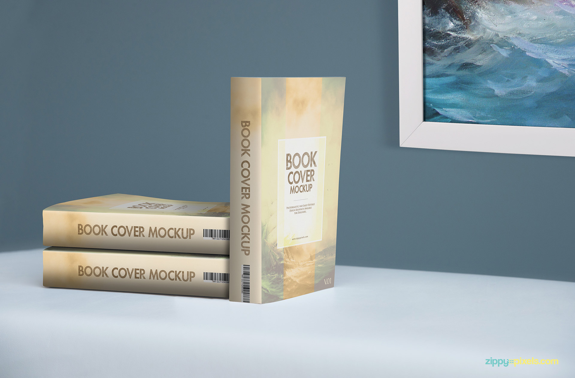 Paperback book PSD mockup for showcasing softcover designs in lying down & stand up position