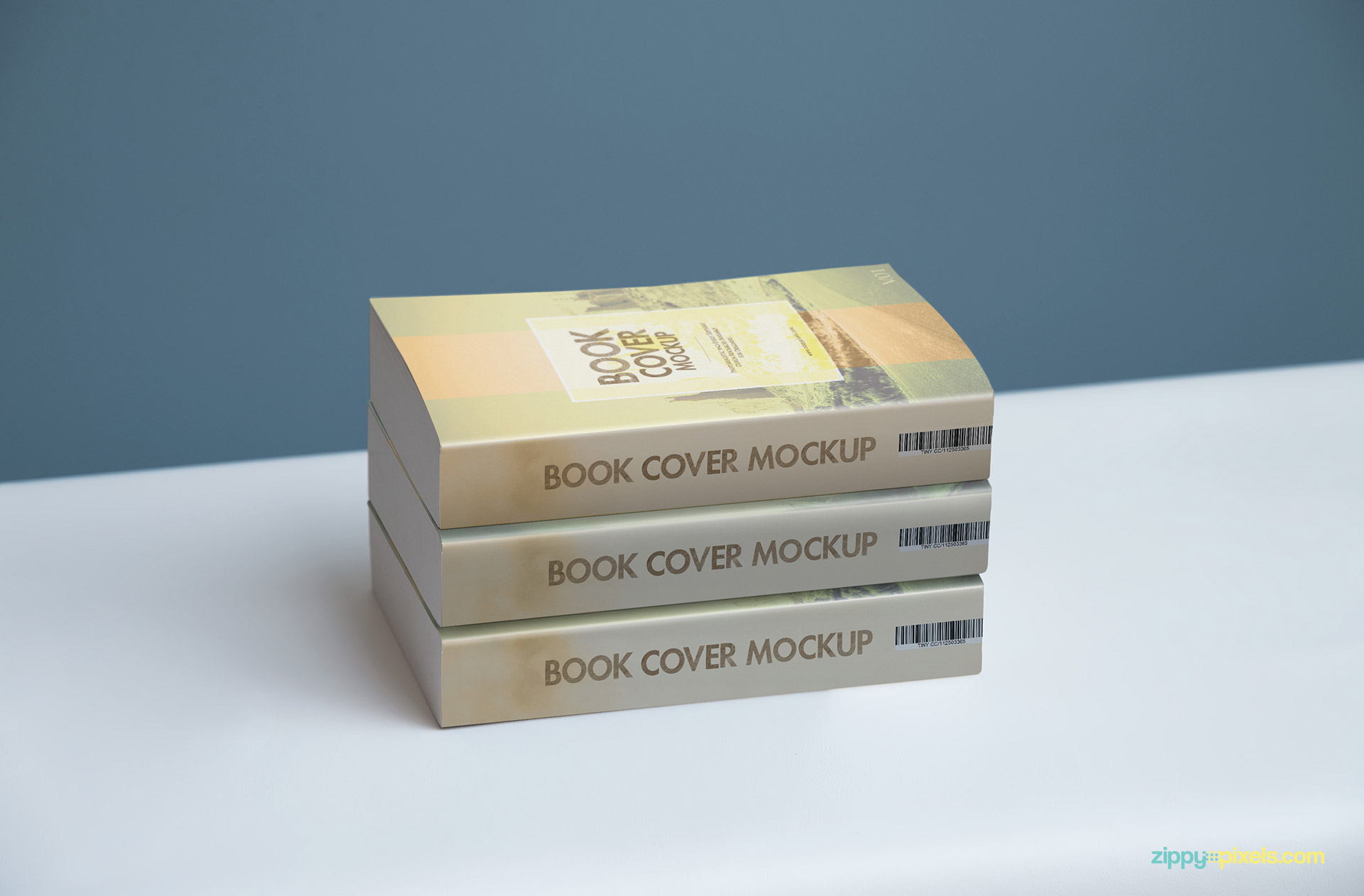 Softcover book mockup showing a stack of 3 books for cover designs