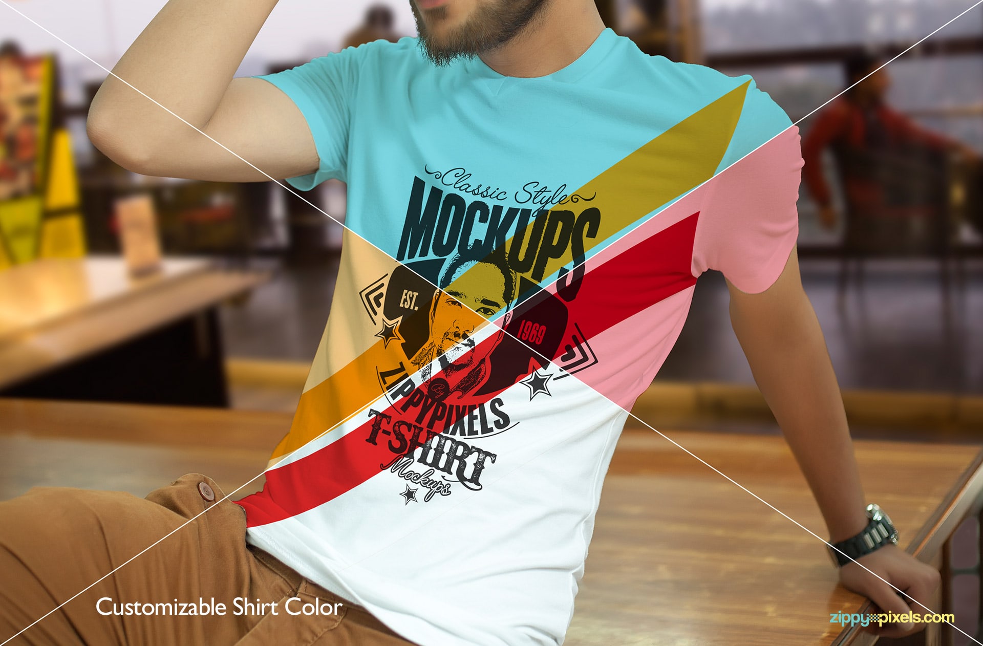 T-shirt mockups with customizable shirt colors