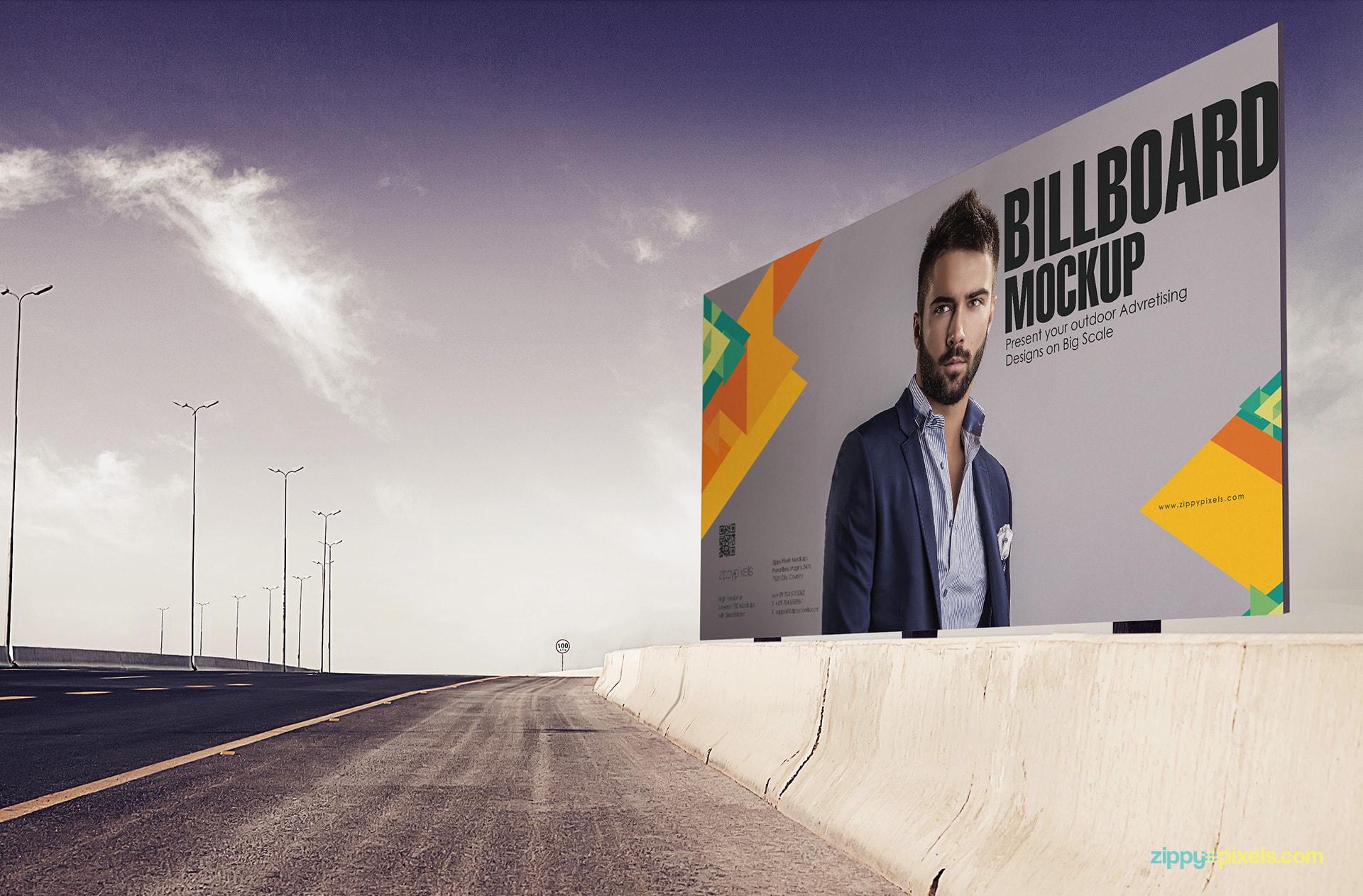 Photorealistic Billboard mockup for showing your billboard design on the side of the highway