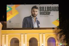 Nighttime Billboard Mockup on Commercial Building