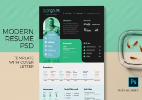 Modern Resume PSD Template with Cover Letter in 4 Colors