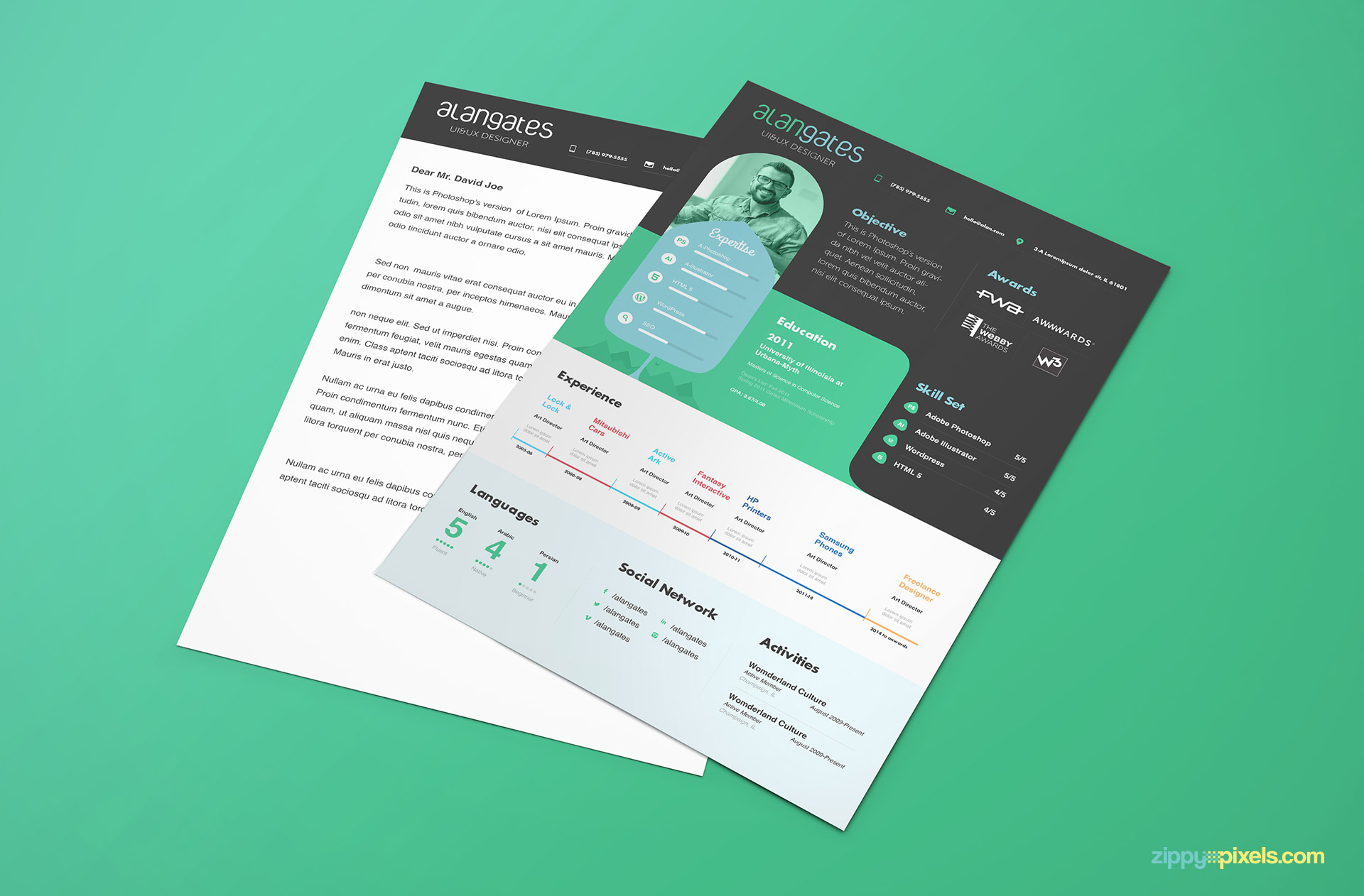 Modern Resume and Cover Letter PSD Template