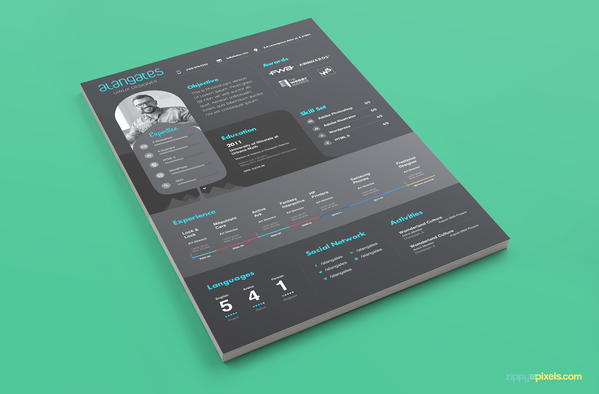 Gray & Black Modern Resume PSD Template