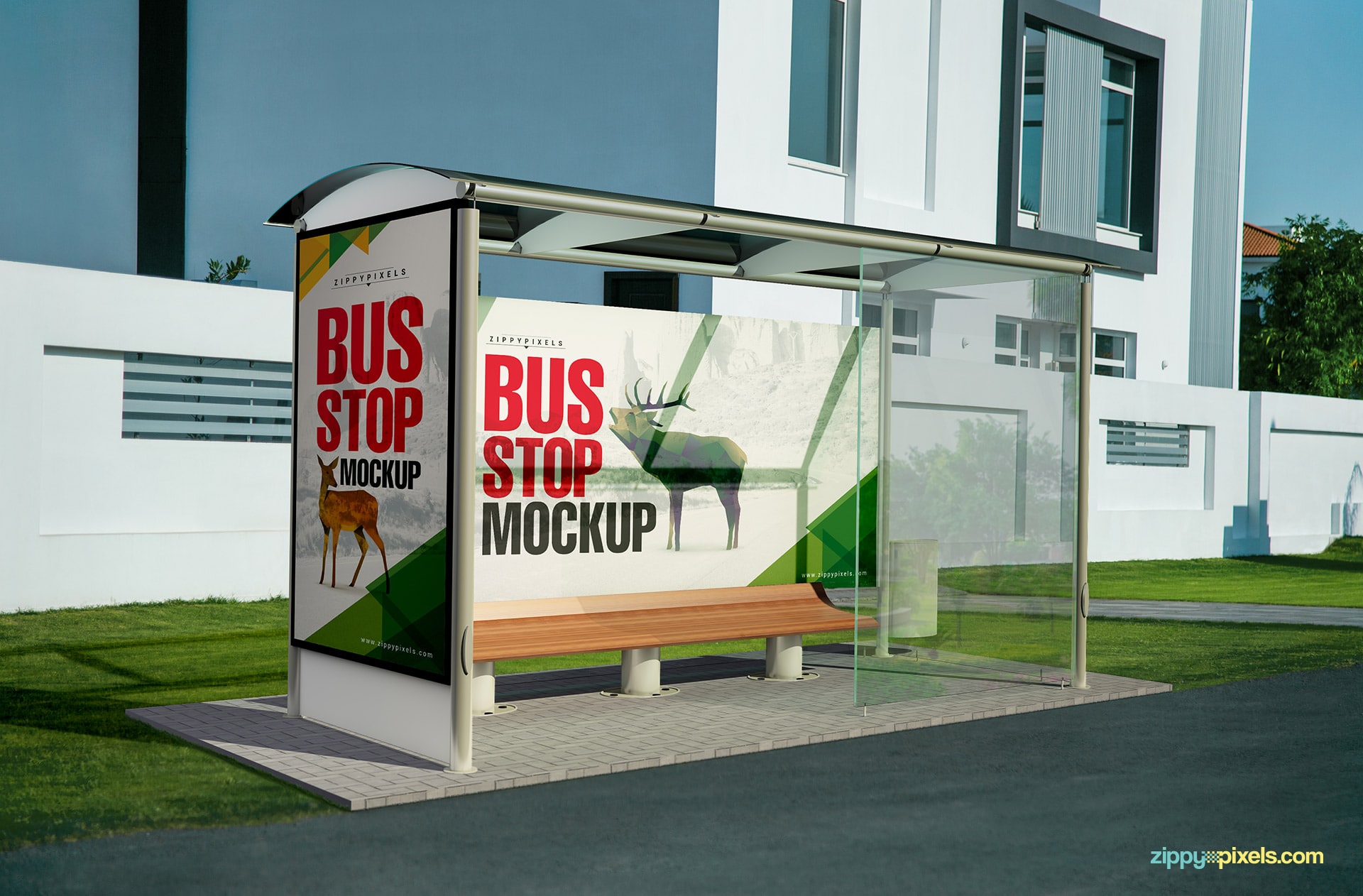 A complete bus stop mockup psd