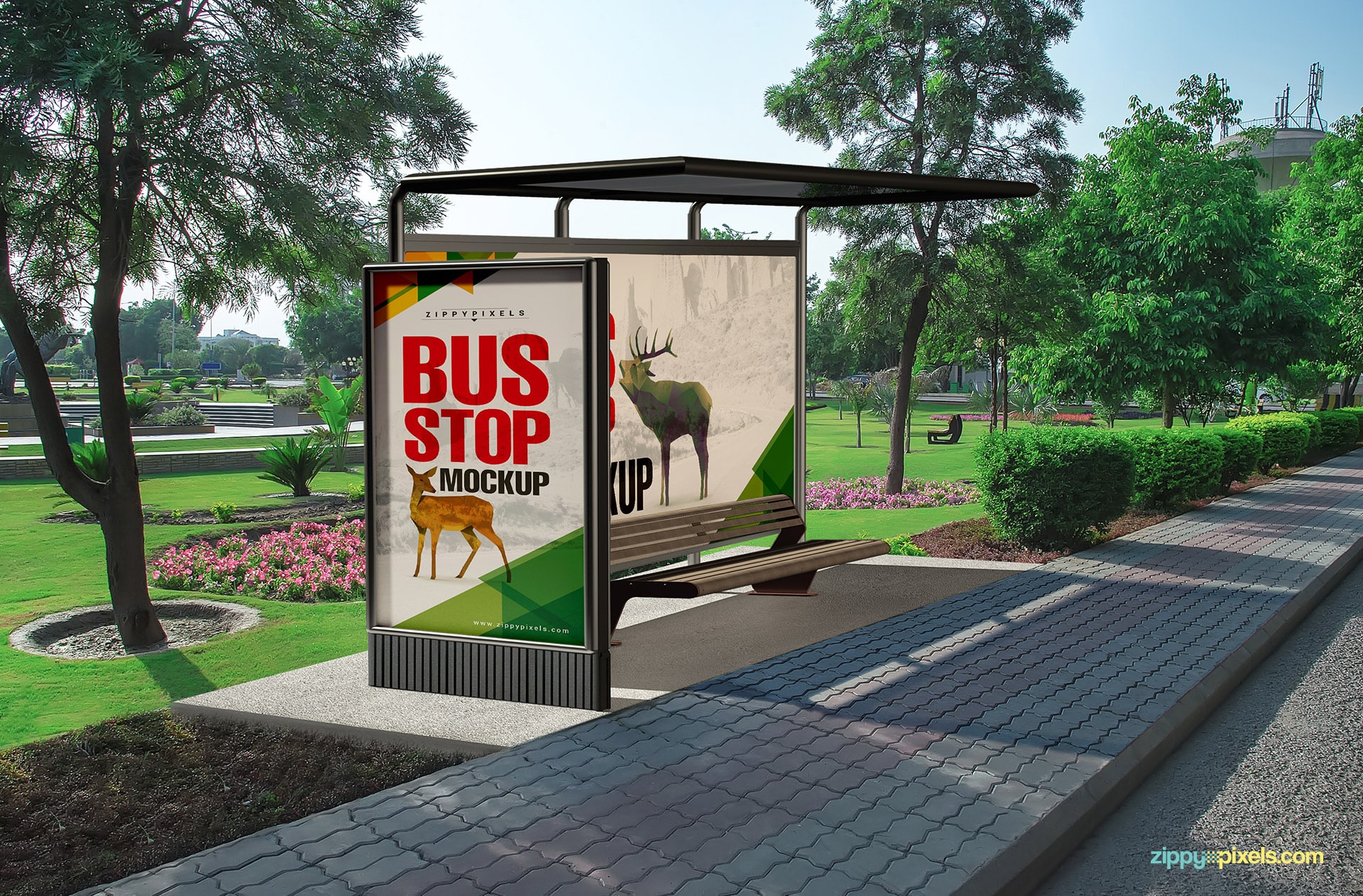 Bus stop mockup paired with a remarkable view