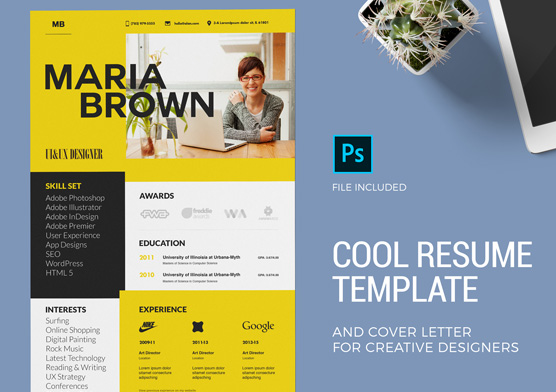 Cool Resume Template & Cover Letter for Creative Designers