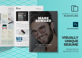 Visually Unique Resume Template in Booklet Style