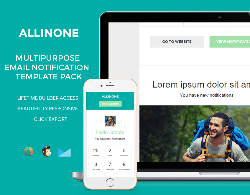 Email notification template pack with customizable styles, font colors, images and more.