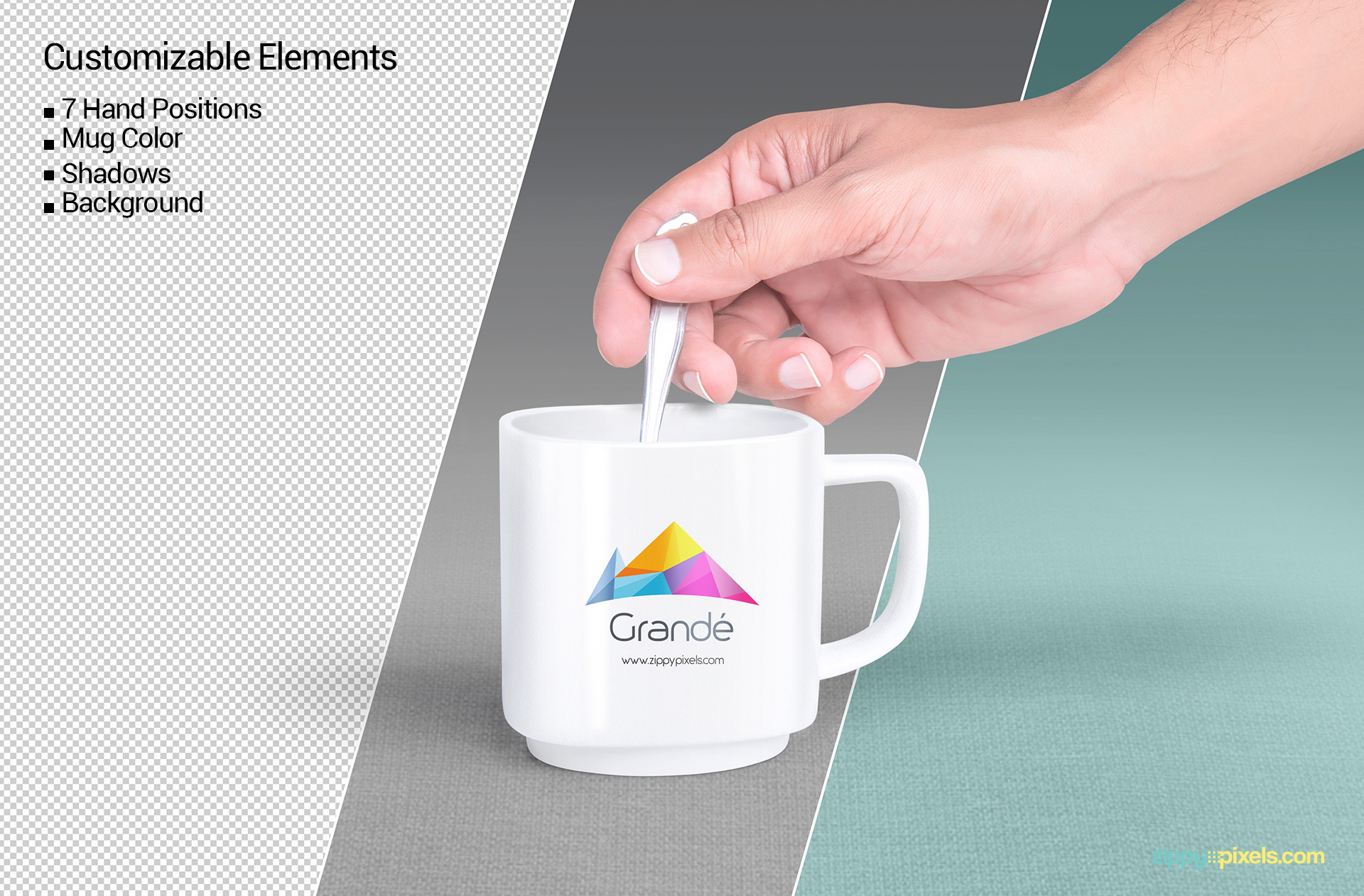 Awesome mug mockup with editable shadows.