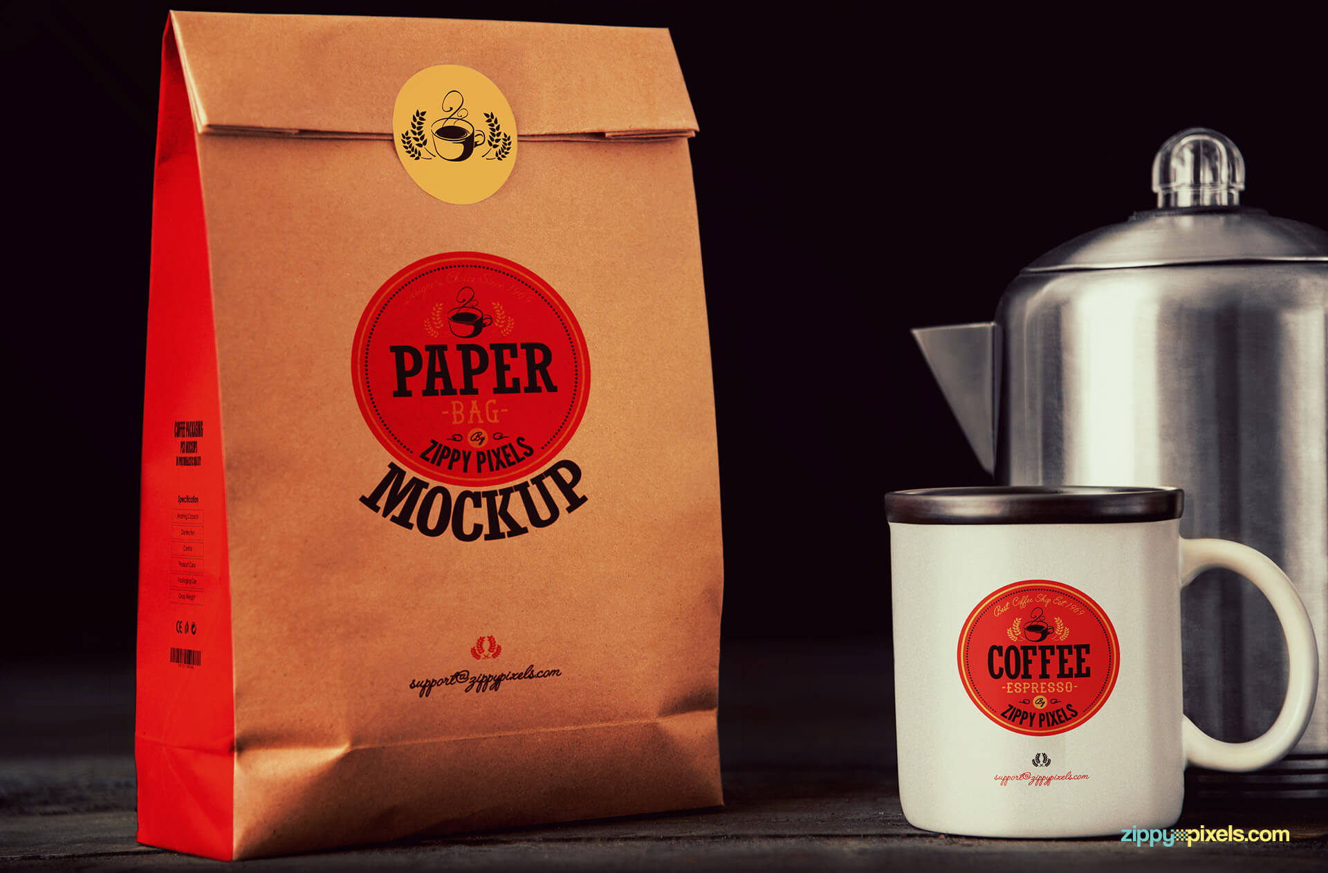 PSD coffee bag and mug mockup