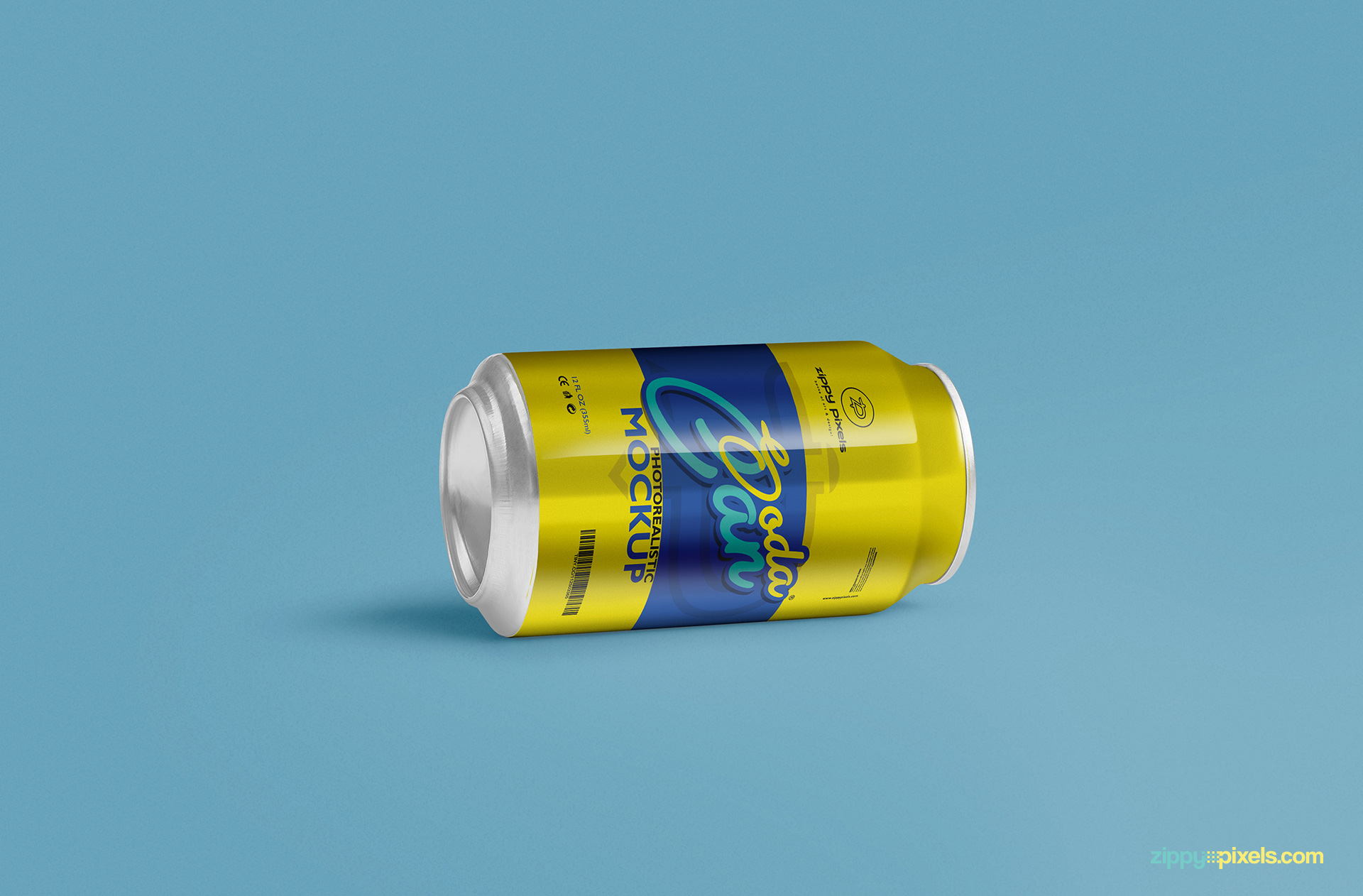 free soft drink can mockup psd in horizontal view