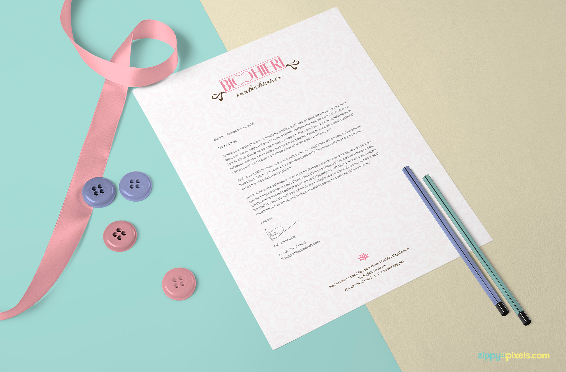 free US letter size paper mock-up to present your stationery designs