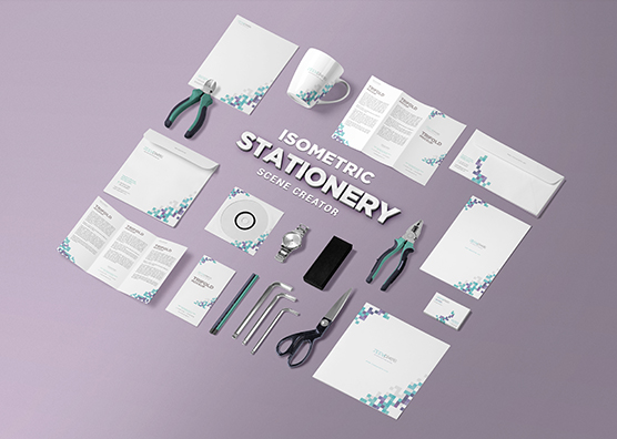 Free Isometric Stationery PSD Scene Creator